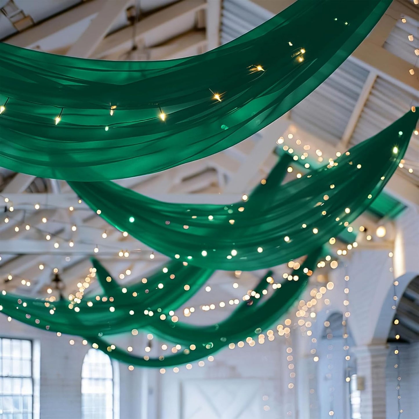 6 Panels Emerald Green Ceiling Drapes for Wedding 5ftx10ft Chiffon Fabric Arch Draping Curtains Sheer Drapery for Party Ceremony Birthday Baby Shower Reception Stage Swag Ceiling Decorations