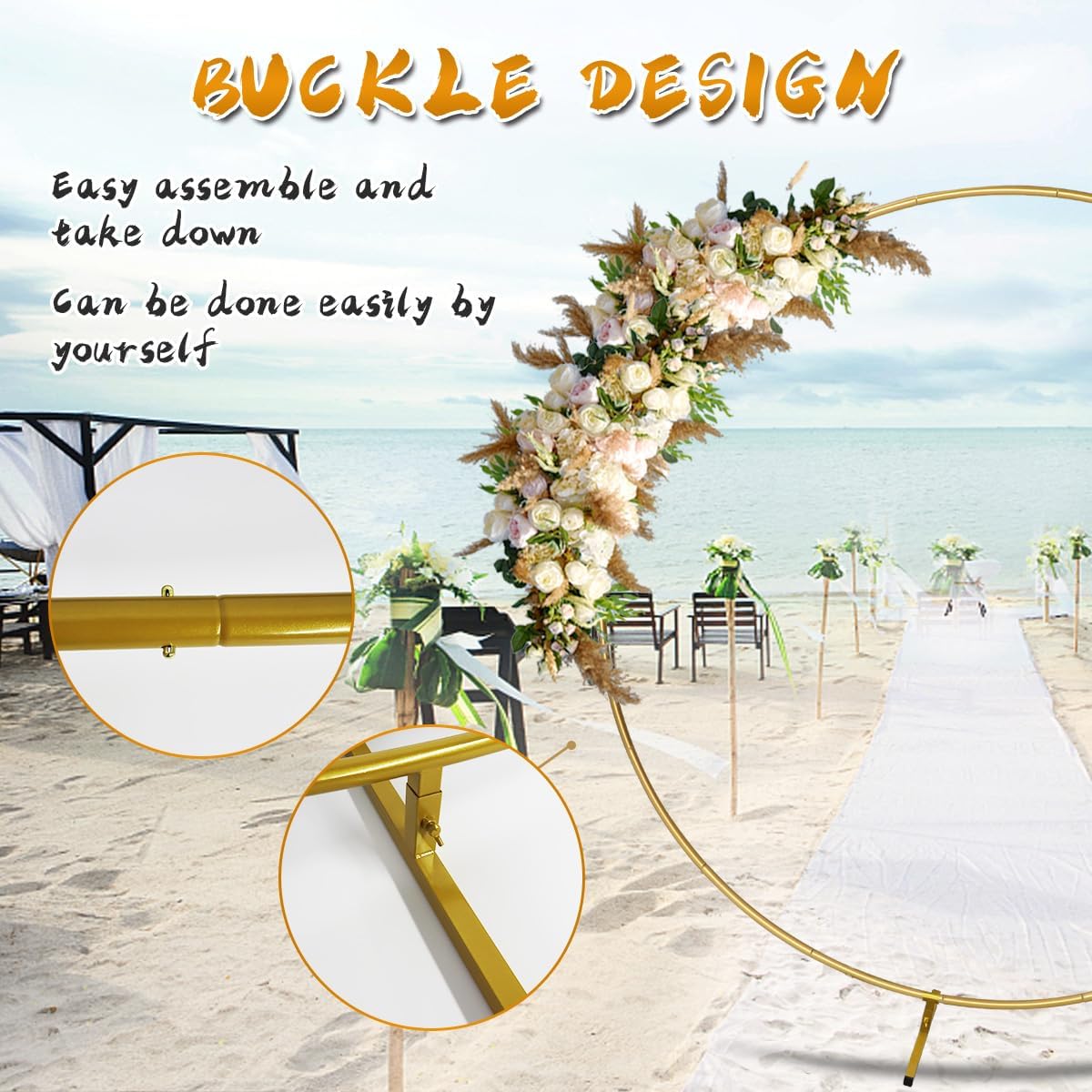 Round Backdrop Stand Circle Arch, 6.5ft Golden Metal Balloon Arch Kit for Party Decoration Wedding Arch Flower Ring Stand Harfirbe