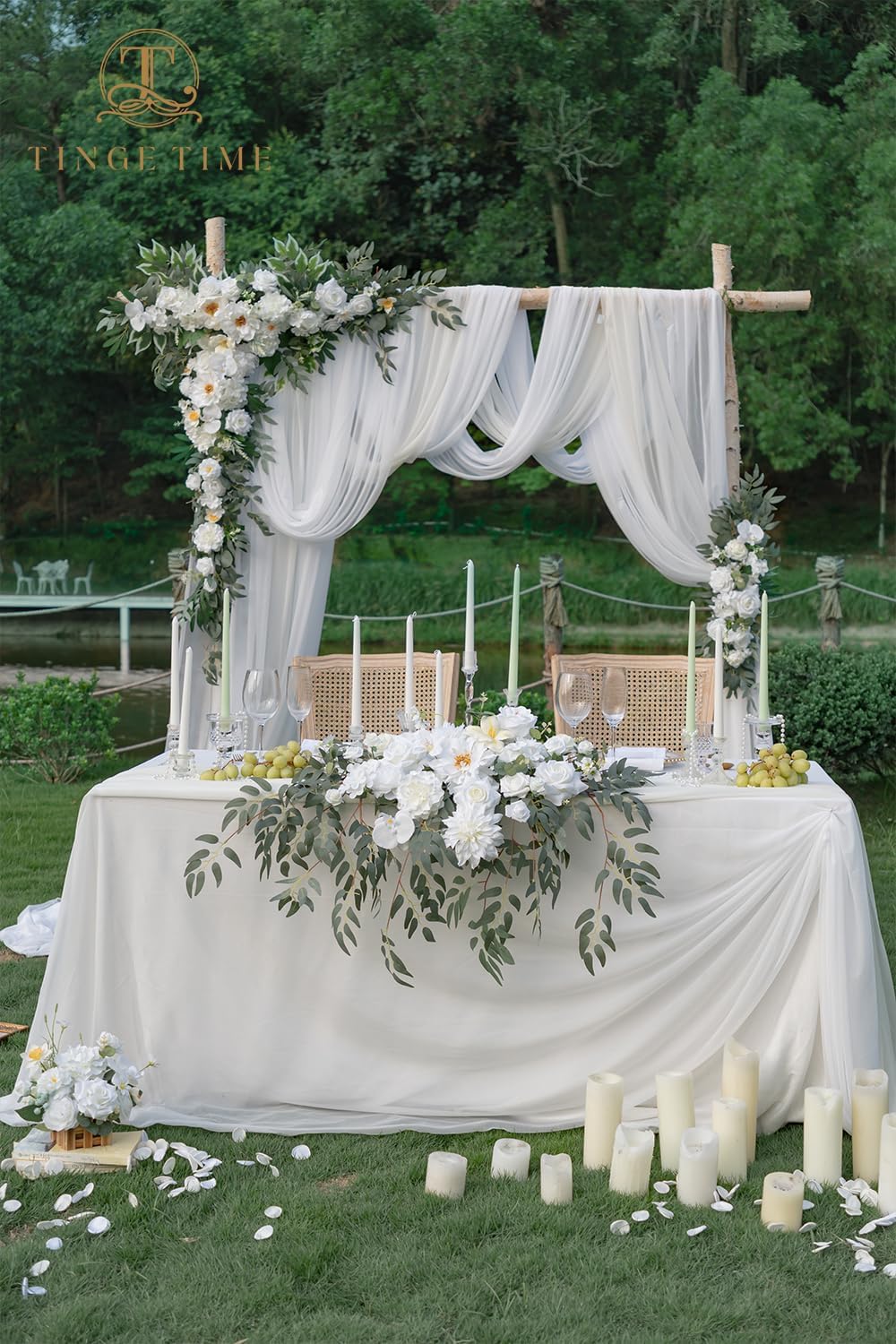 TINGE TIME Artificial Sweetheart Flower Swag with Table Cloth and Table Runner, Pack of 3 Floral Arrangement for Wedding Sweetheart Desktop Centerpiece Decoration Valentine's Day (IvoryWhite)