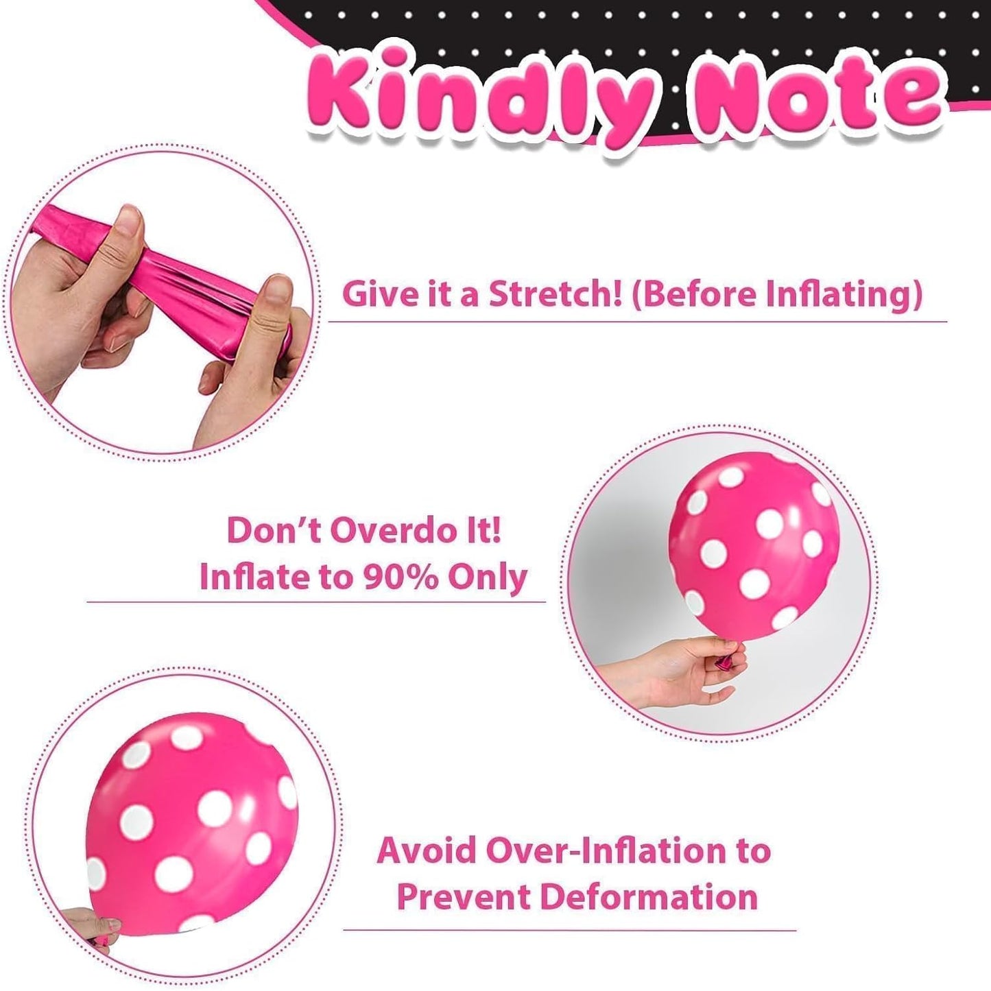 Pink and Black Balloons,50Pcs 12 Inch Hot Pink White Black Dots Metallic Pink Latex Balloons,for Girls Women Wedding Birthday Party Supplies