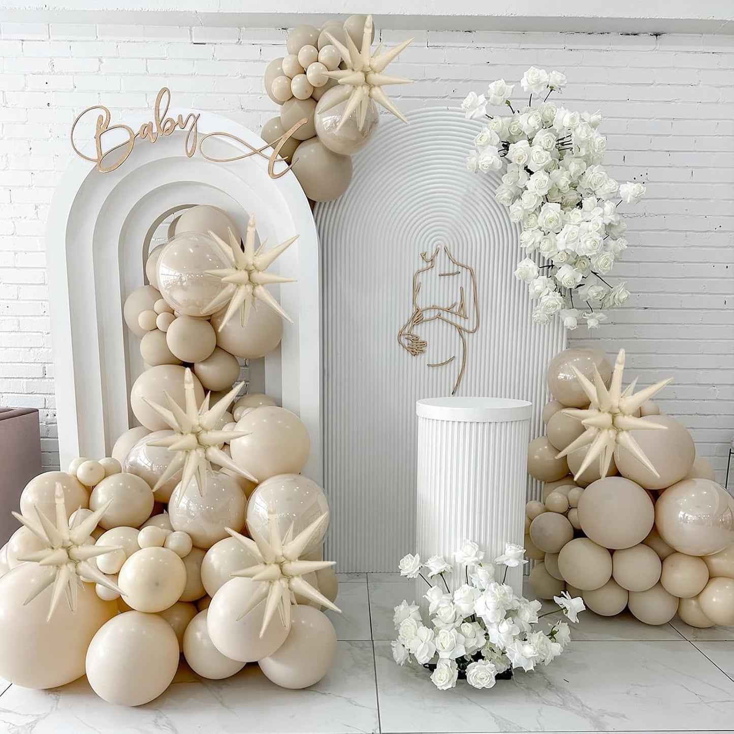 Cream White Star Balloons,9Pcs 22Inch Cream White Explosion Spike Cone Helium Polyester Film Star Foil Balloons for Birthday Anniversary Baby Shower Wedding Disco Party Decorations