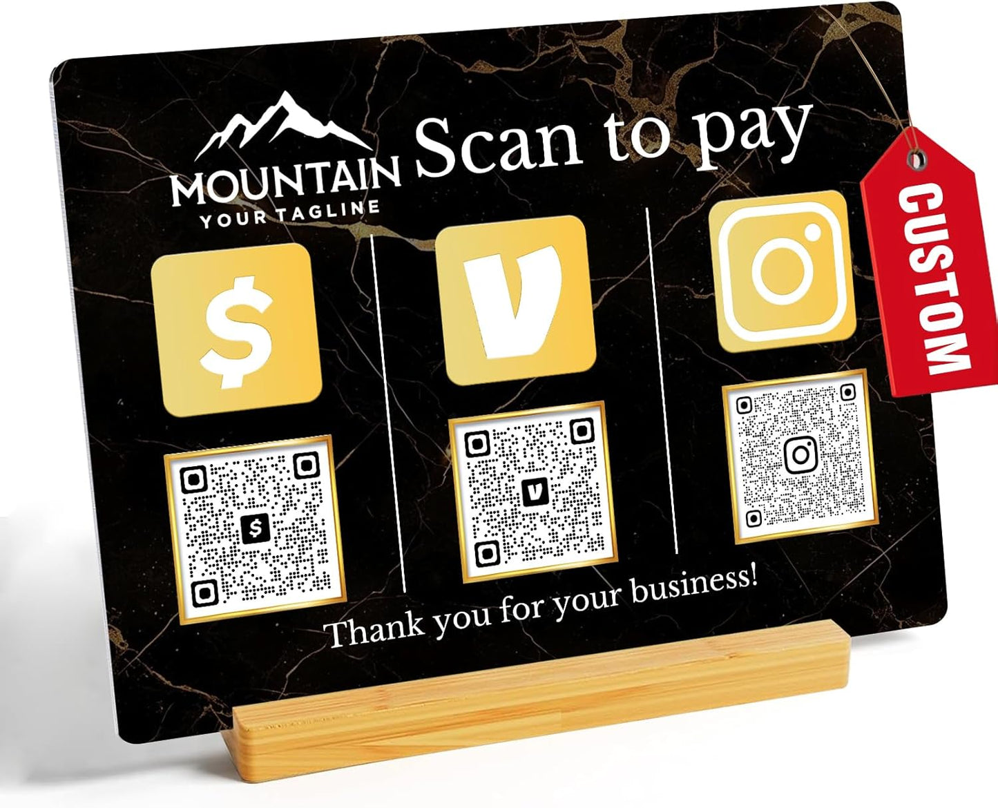 Personalized Custom Metal QR Code Sign Venmo Cashapp Scan to Pay with Stand Instagram Facebook Social Media QR Signs Bar Code QR Plaque Print for Business Salon Beauty Store Restaurant Wifi Sign (H3)