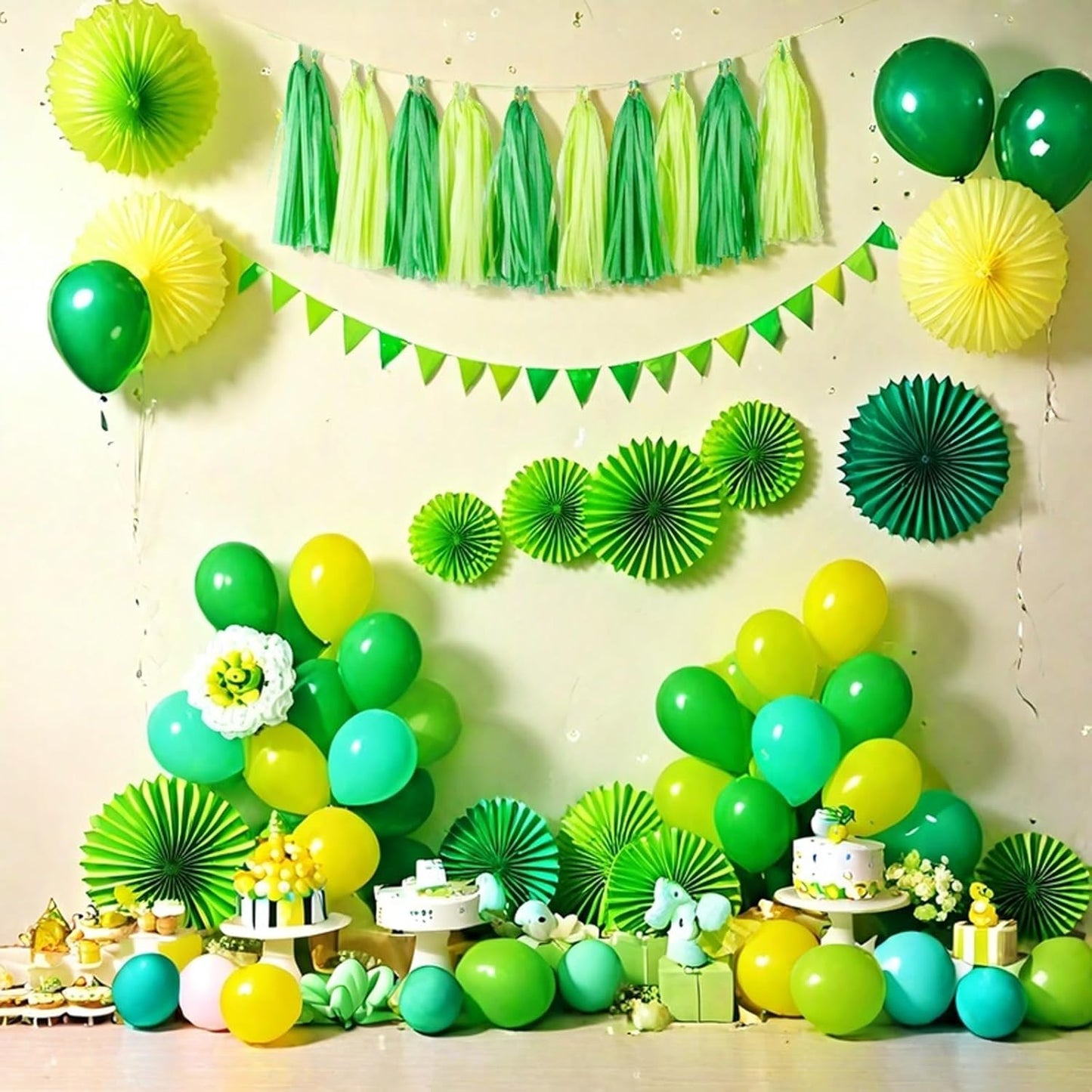 Aimto 20pcs Lime Green and Dark Green Shiny Tassel Garland Banner Tissue Paper Tassels for Party Decorations