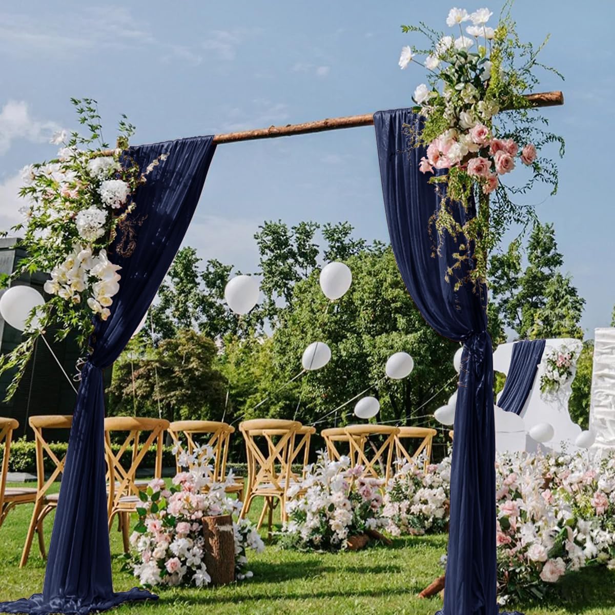 Navy Blue Wedding Arch Draping Fabric 2 Panels 29" x 20 FT Navy Wedding Drapes for Backdrop Sheer Curtain Drapes for Romantic Bridal Baby Shower Ceremony Birthday Party Fall Outdoor Events