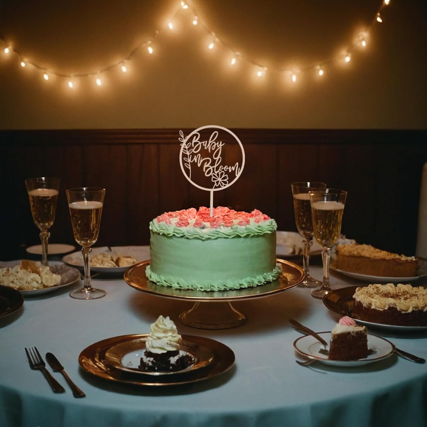 Baby in Bloom Wood Cake Topper - Baby Shower and Gender Reveal Wooden Cake Sign Decoration Photo Props