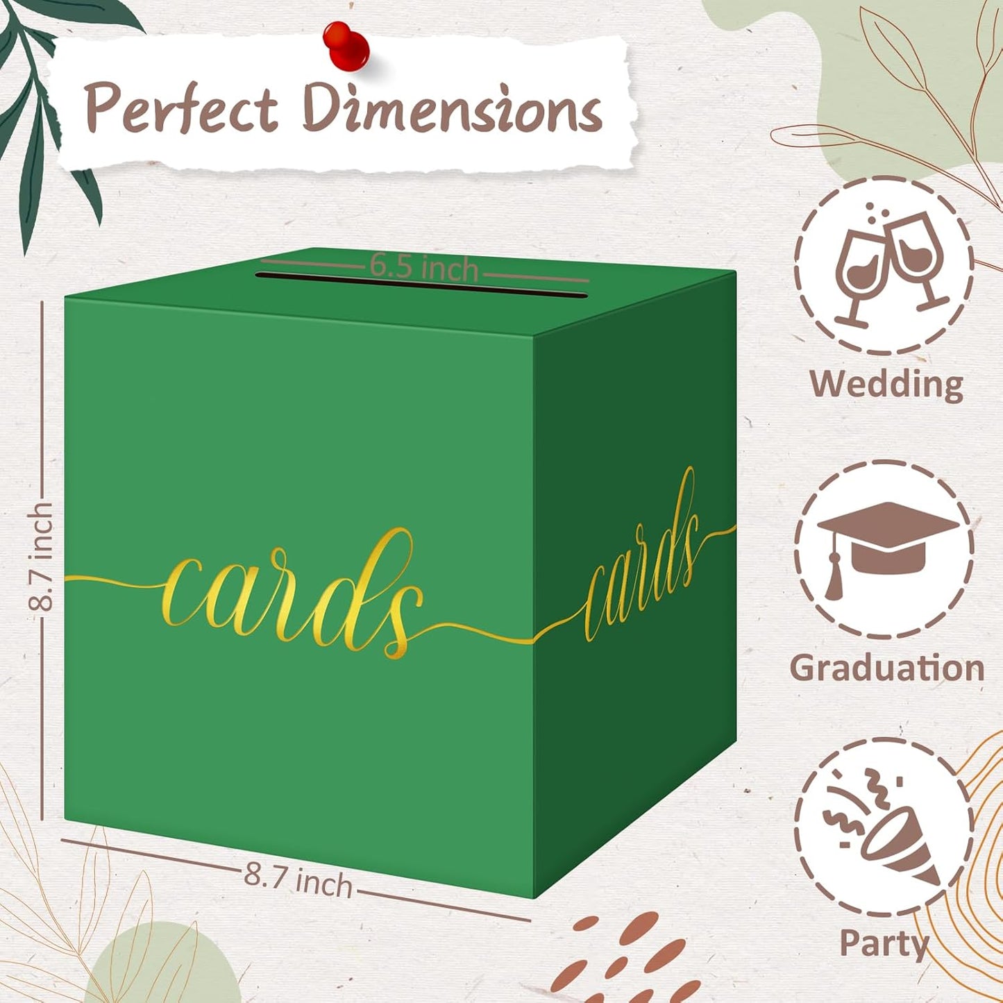 QIKSION Green Graduation Card Box, Gold Foil Gift Card Box for Graduation, Party, Wedding Reception, Birthday, Baby Shower, Raffle