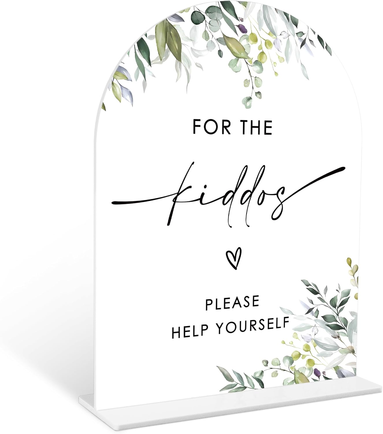 Greenery For the Kiddos Favors Sign, 6 x 8 Inch White Arch Acrylic Wedding Sign with Holder, Wedding Sign for Ceremony and Reception, Wedding Decoration, Wedding Supplies - LY27