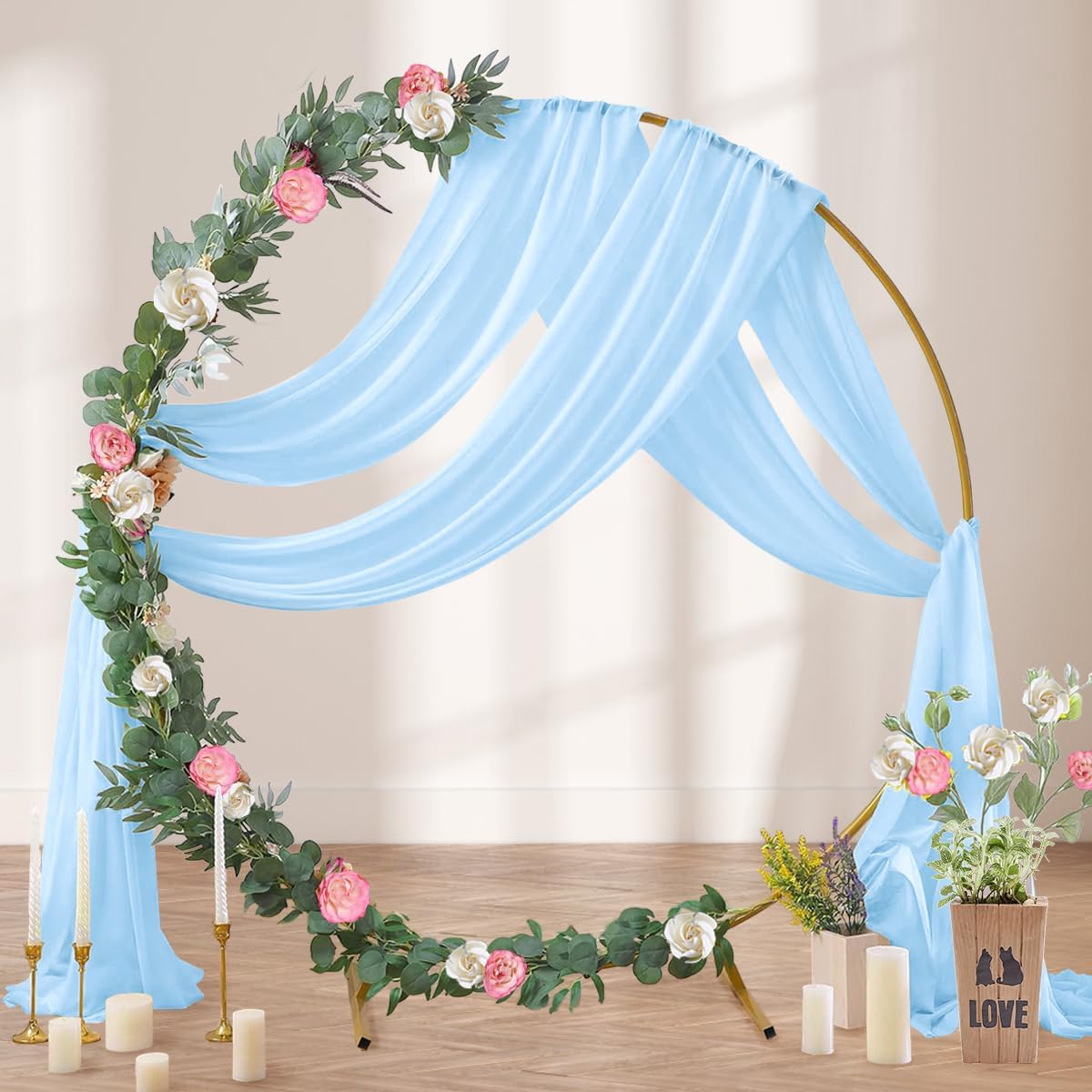 Baby Blue Wedding Arch Draping Fabric 2 Panels 29" x 20 FT Blue Wedding Drapes for Backdrop Sheer Curtain Drapes for Romantic Bridal Baby Shower Ceremony Birthday Party Fall Outdoor Events