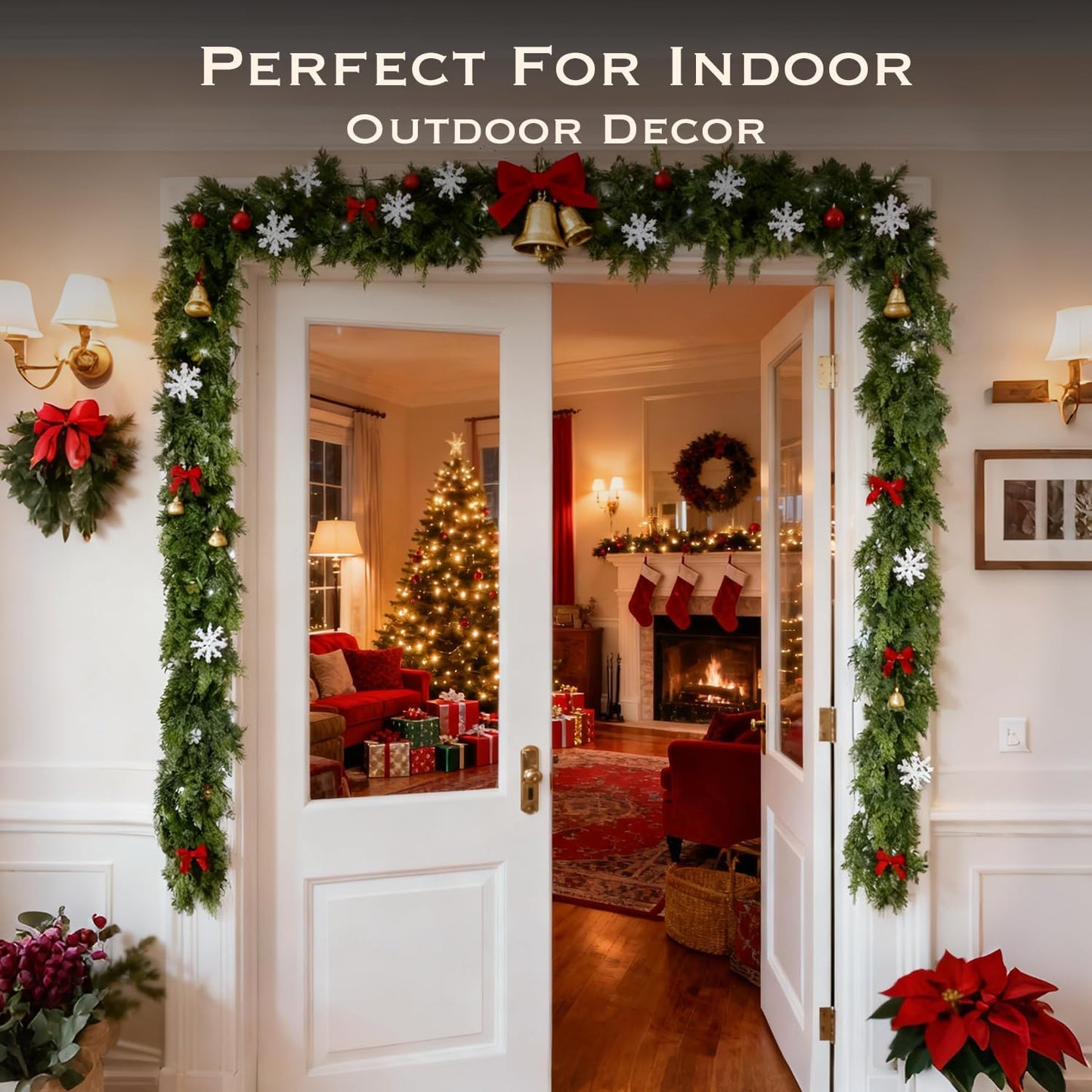 9ft Christmas Cedar Garland Artificial Realistic, Real Touch Greenery Garlands for Decoration, 2025 New Pine Garland for Mantle Table Fireplace Stairs Outdoor Indoor Christmas Decorations