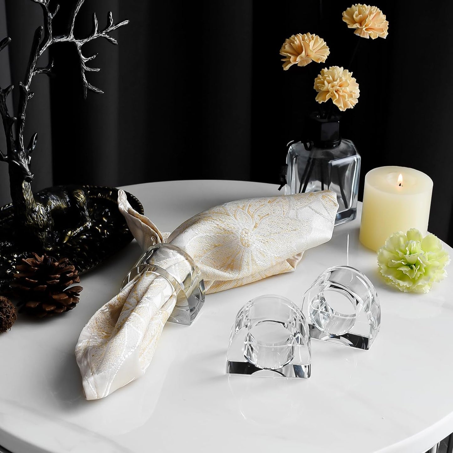 Crystal Napkin Rings, Elegant Dining Table Holders for Formal & Casual Dining, Wedding Reception, Holiday Table Setting, 12 Pack