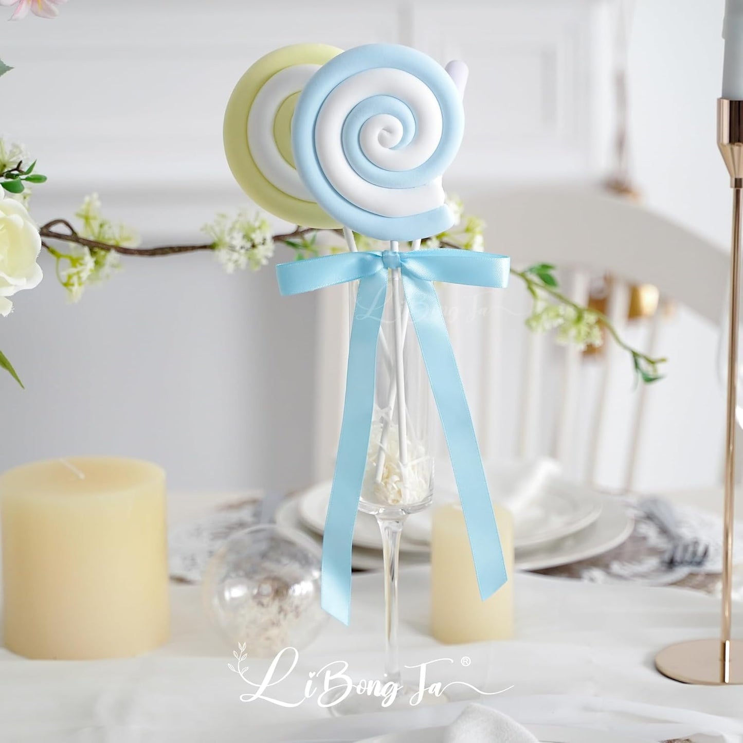 50 PCs Blue Bow 5 Inch Long Tail Bows for Gift Wrapping, Easter Bow Party Decorations, Twist Tie Bows, Satin Bows for Crafts, Premade Bows for Presents, Treat Bags, Bottles, Cakes