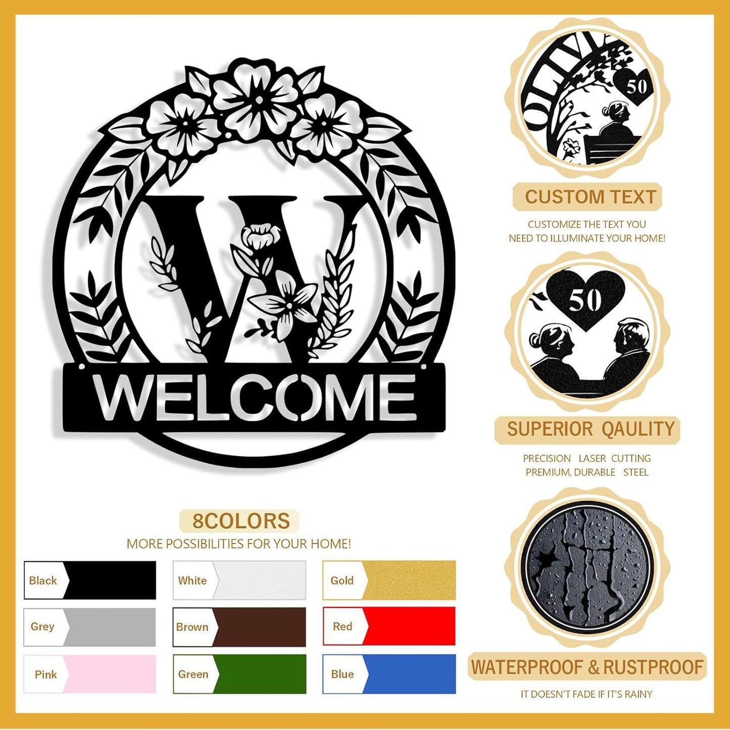 Custom Metal Name Sign, Personalized Family Last Name Signs for Home, Split Letter Monogram Wall Art Decor, Customized Metal Signs for Outdoor, Personalized Wedding Housewarming Gift