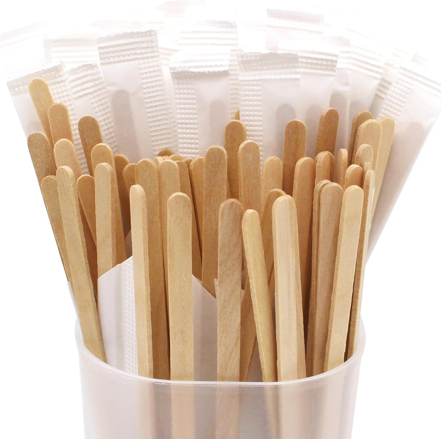 200PCS 5.5 in Individually Wrapped in Paper Wooden Coffee Stirrers, A+++Level Smooth Rounded Edges Wood Sticks for Daily Use or Other DIY Craft Design (200pcs)