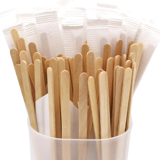 200PCS 5.5 in Individually Wrapped in Paper Wooden Coffee Stirrers, A+++Level Smooth Rounded Edges Wood Sticks for Daily Use or Other DIY Craft Design (200pcs)