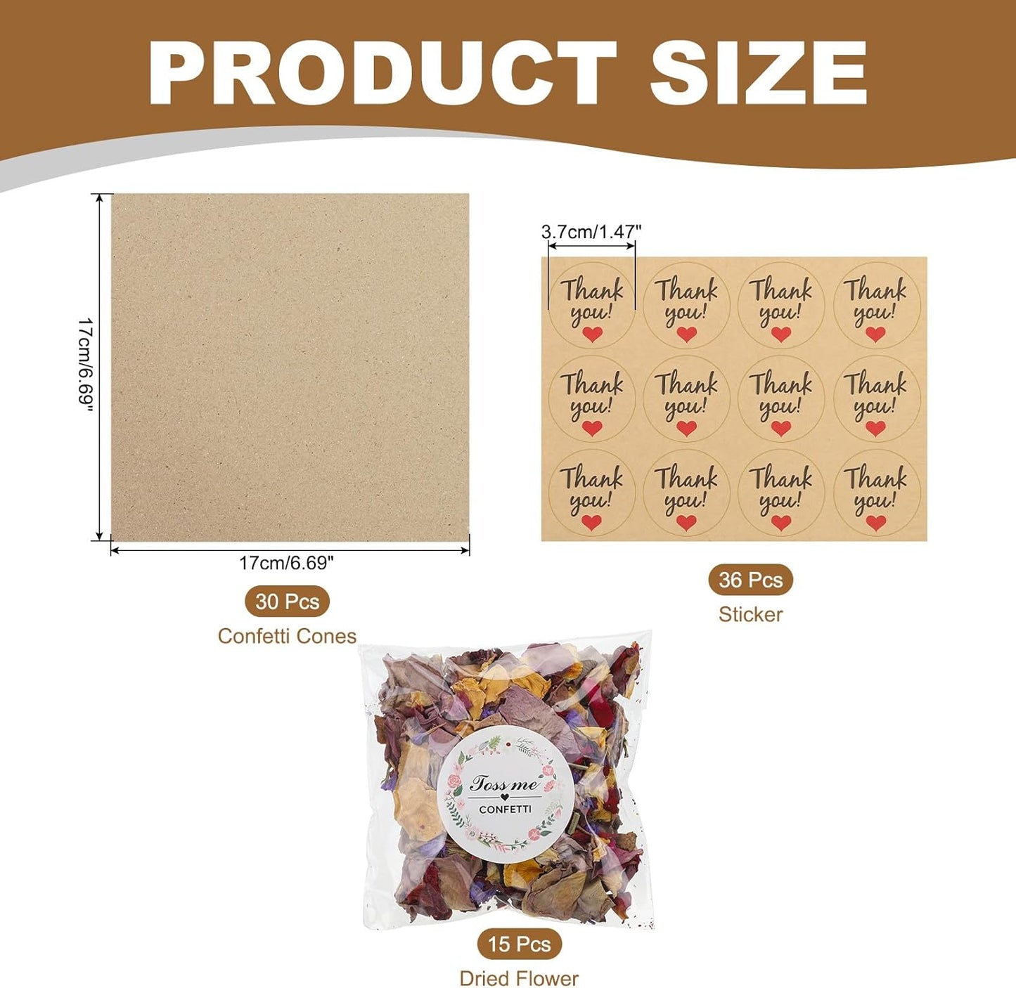 PATIKIL Dried Flower Confetti Cones, 30Pcs Paper Tapers Cone Holder with Dried Rose Petals / Sticker for Wedding Party Engagement Birthday DIY Decoration, Purple