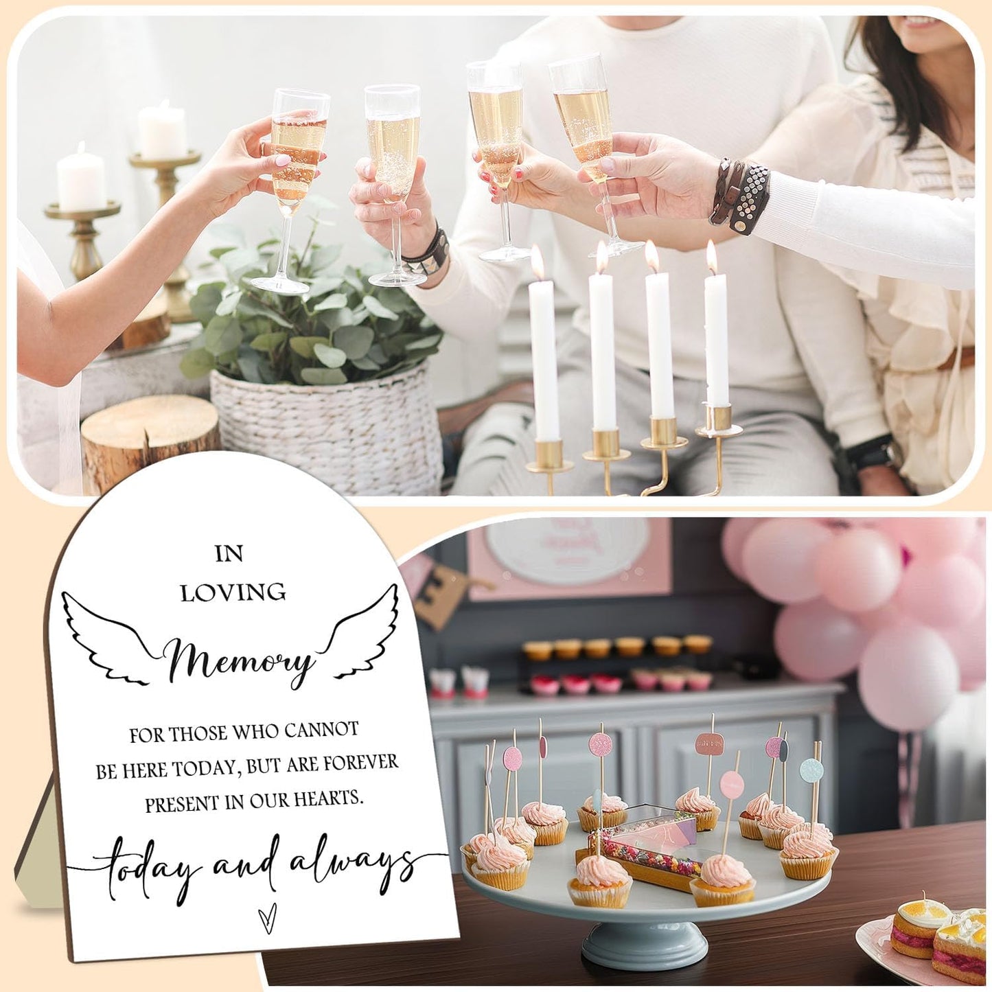 Memorial Table Sign for Bridal Shower, In Loving Memory Wooden Sign with Stand, Minimalist Decor for Wedding Reception, Event Party Favor Supplies 9 * 11IN