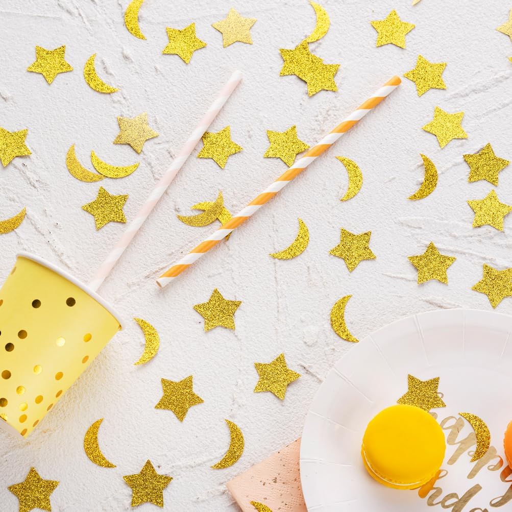 Gold Glitter Confetti Star and Moon Table Decoration for Wedding Birthday Eid Party Decoration, 1.2 inch in Diameter,200 Counts