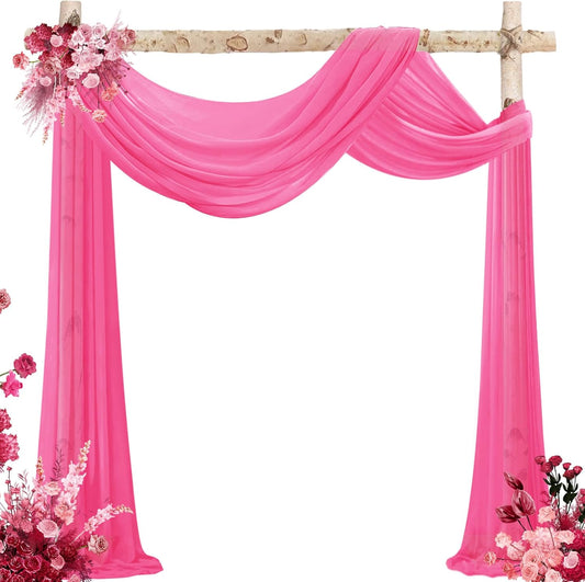VOK Wedding Arch Draping Fabric Chiffon Fabric, 29in x 18Ft 1 Panels Sheer Chiffon Outdoor Curtain for Wedding Ceremony Birthday Party Decoration (Fuchsia,1 Panel)