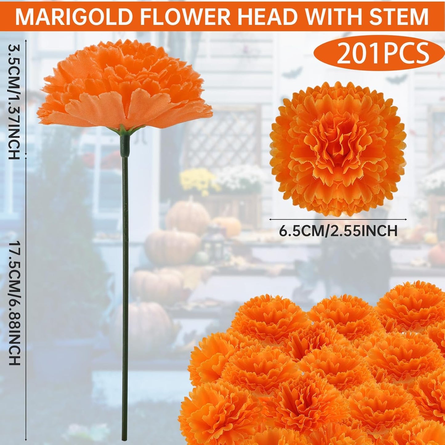Hananona 201Pcs Artificial Marigold Flower Heads Bulk, Silk Marigold Bulk Fake Flowers for Dia De Los Muertos Decor DIY Marigold Garland Day of The Dead Decorations
