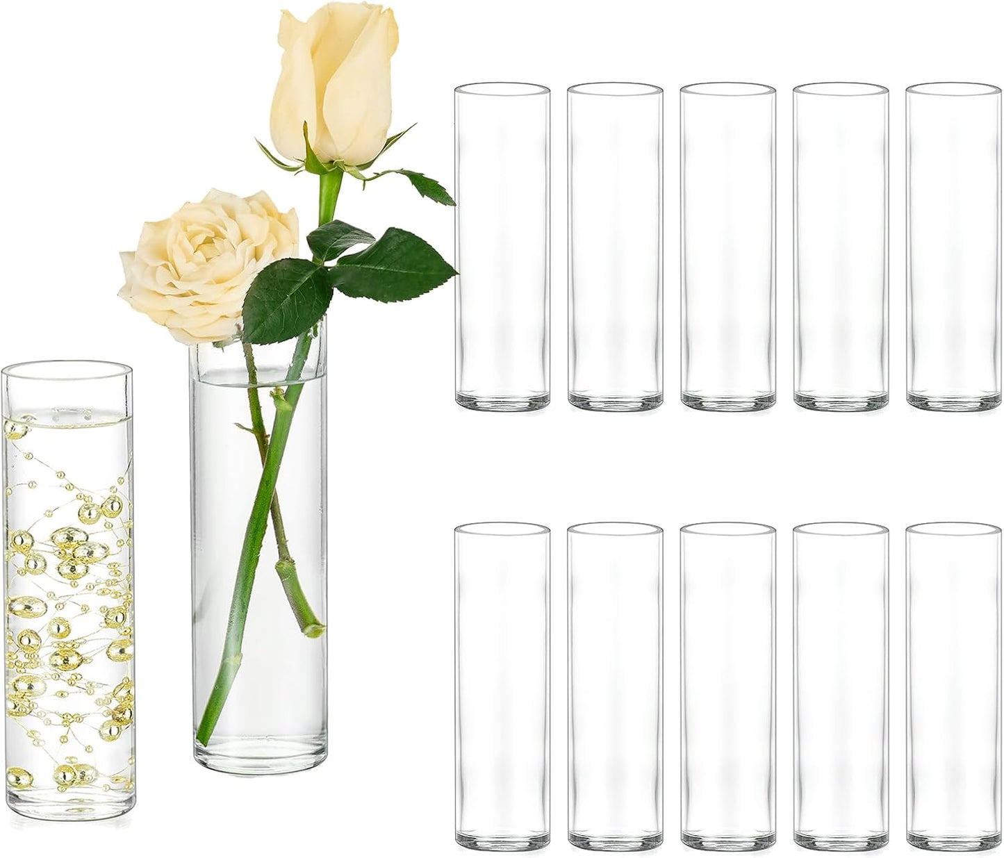 Hewory Cylinder Glass Bud Vases: Set of 12 Small Clear Skinny Single Flower Vase for Centerpieces - Minimalist Bulk Vases for Wedding Birthday Bridal Shower Party Events Table Decor, 5.91"(H)×1.8"(D)