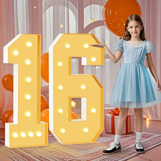 4FT Marquee Numbers 16, Large Light Up Numbers 16th Birthday Decorations for Girls Boys, Cardboard Number for Women Men Anniversary Party Decor Backdrop, DIY Foam Board Mosaic Number Sign