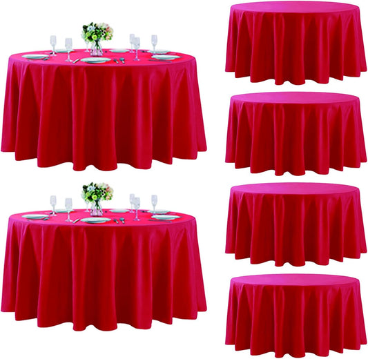 Fokitut 6 Pack Round Tablecloth, 108 Inch, Stain Resistant and Wrinkle Polyester Table Cloth, Fabric Table Cover for Kitchen Dining, Wedding, Party, Holiday Dinner-Red