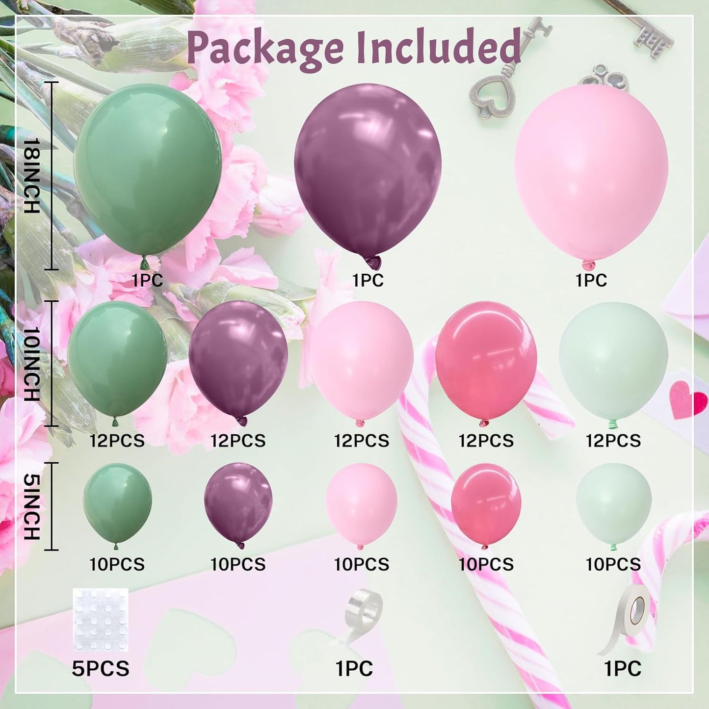 Fairy Balloon Arch Kit 120Pcs Sage Green Pink Purple Balloons Garland Dusty Green Lavender Lilac Birthday Party Balloons for Girls Butterfly Garden Wildflower Floral Bridal Baby Shower Decorations