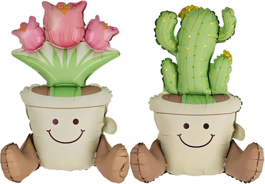Matte cactus And Tulip potted Balloons Set 2PCS Floral Foil balloons for Cactus and Tulip Themed Party Decorations Fiesta Balloons Mexican Party Baby Shower Birthday Wedding Decorations