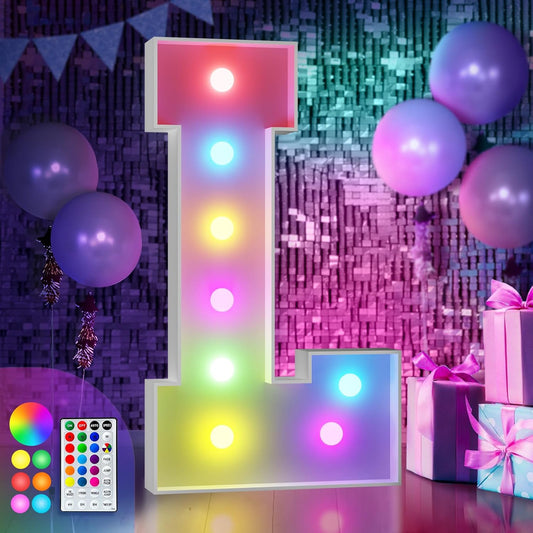 imprsv 3FT Colorful Marquee Light Up Letters L, 18 Colors Large Light up Letters Alphabet Sign with Remote, Big Marry Me Sign, Birthday Party Decorations Baby Shower Anniversary Wedding Decoration