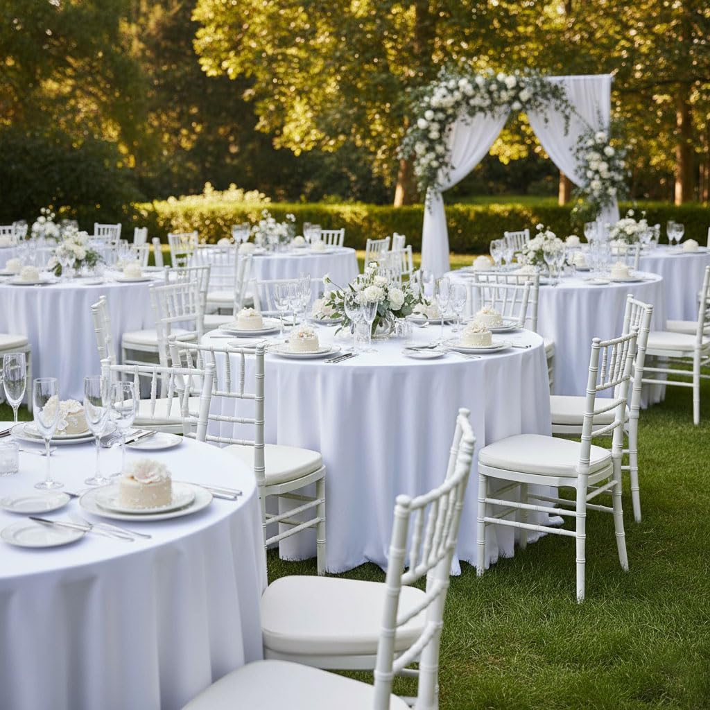 Fitable 6 Pack White Round Tablecloths - 120 Inches in Diameter - Stain Resistant and Washable Table Clothes, Polyester Fabric Table Covers for Wedding, Party, Banquet, Formal Events