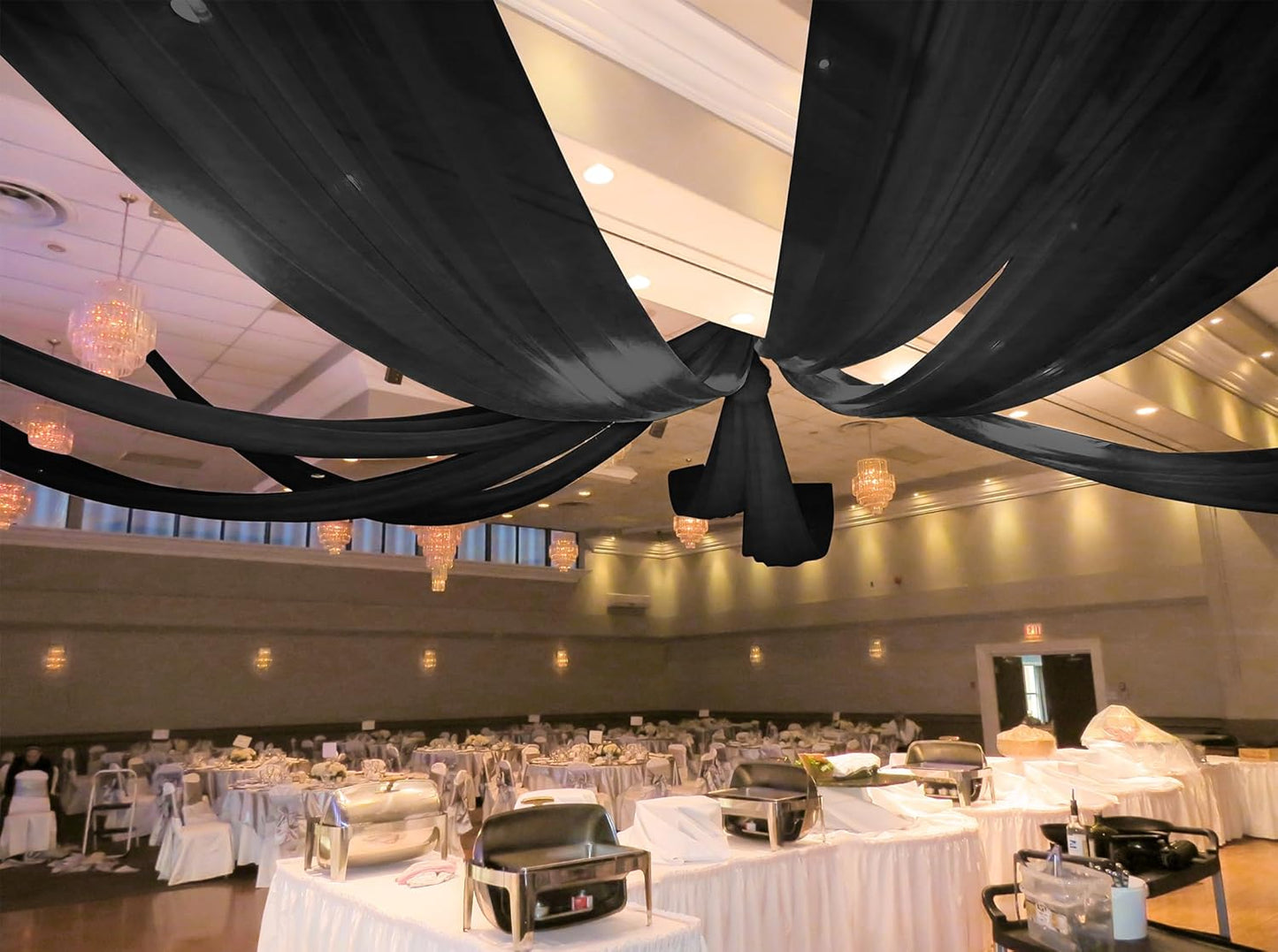 6 Panels Black Ceiling Drapes for Wedding 5ftx30ft Ceiling Drapes Wedding Arch Draping Fabric Cheesecloth Sheer Curtain Romantic Ceiling Decorations for Weddings Party Banquet Ceremony Stage
