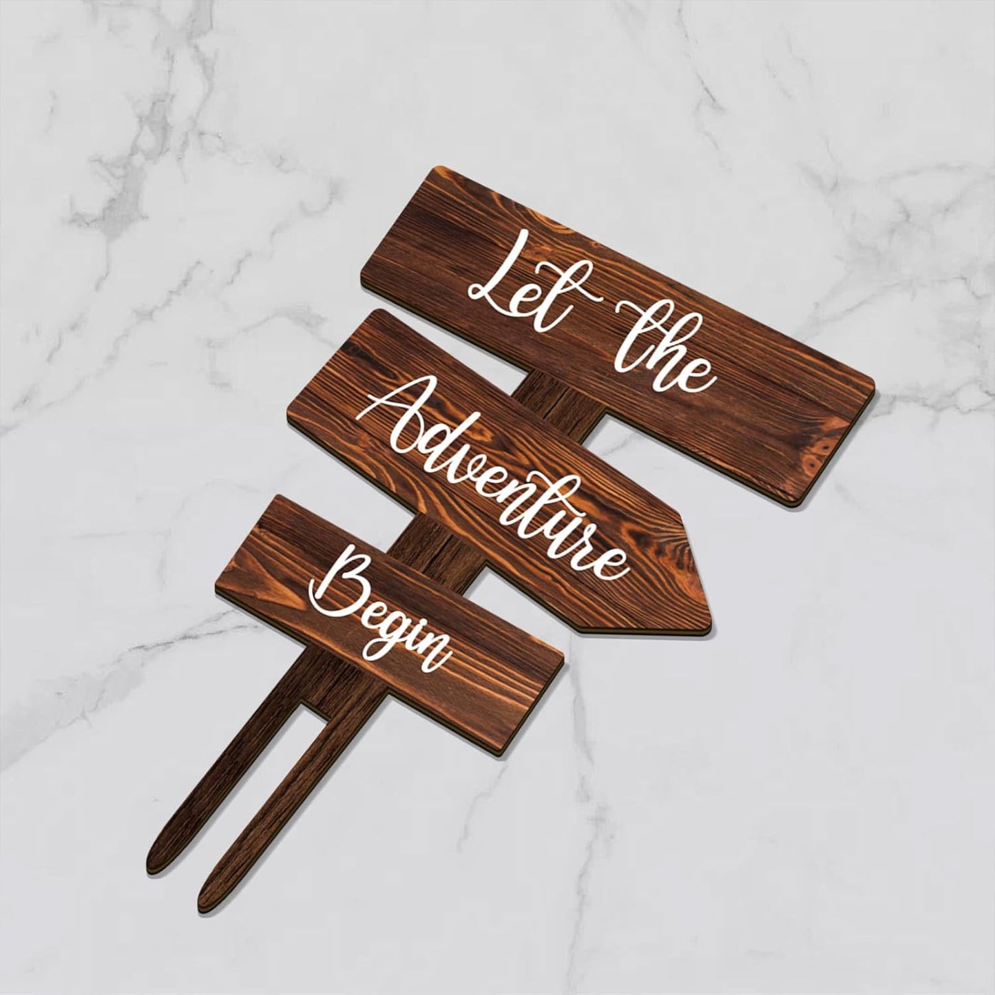 Let the Adventure Begin Cake Topper in Wood Rustic Cake Decoration for Wedding & Baby Shower