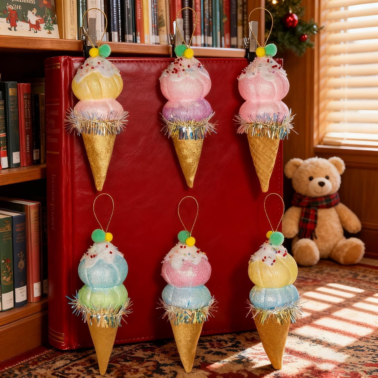 LANGXUN 6pcs Ice Cream Candy Land 2025 Xmas Birthday Party Suppiles Decoration, Hanging Candy Cane Christmas Tree Décor, Christmas Decorative Hanging Ornaments Crafts