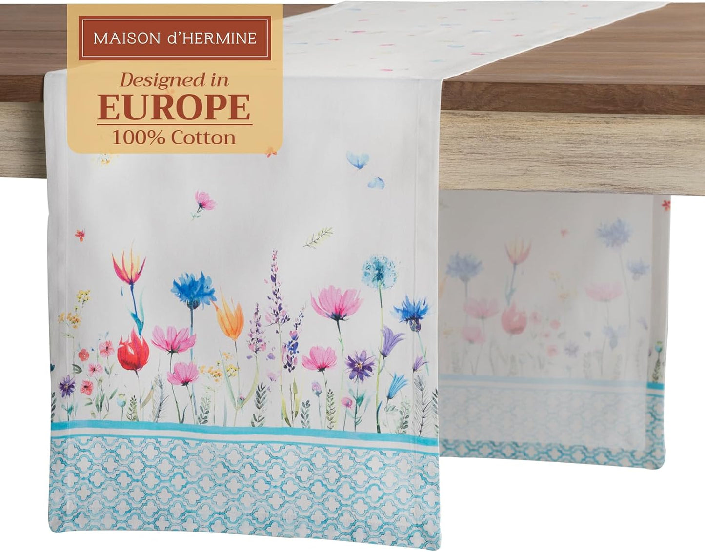 Maison d' Hermine Table Runner 100% Cotton Single Layer Table Runners 72 inches Long Decorative for Home Kitchen Dining Party Wedding Bridal Shower Spring Summer (Flower in The Field, 14.50" x 72")