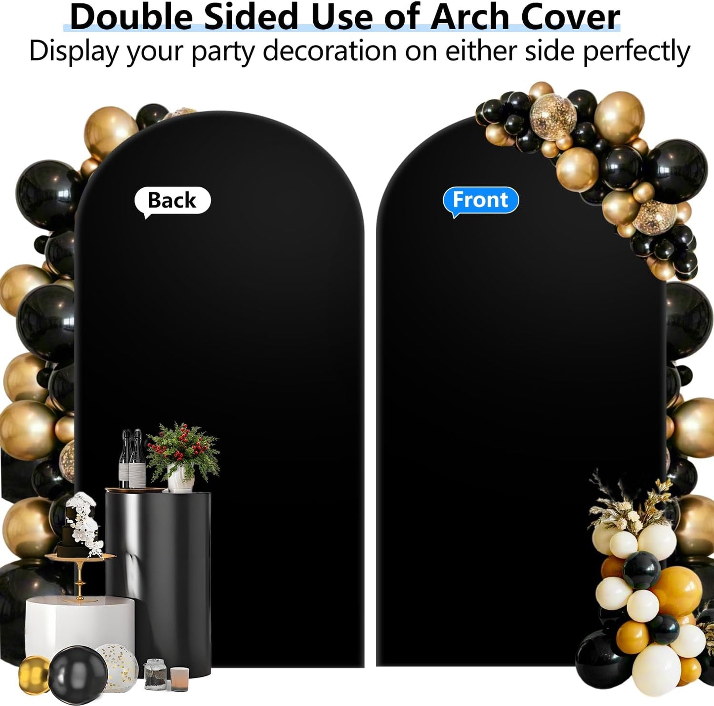 Hemmotop 6 ft Black Arch Cover (No Arch Backdrop Stand), 2-Sided Spandex Arch Covers Stretchy Backdrop, for Wedding, Baby Shower, Birthday Party Decoration