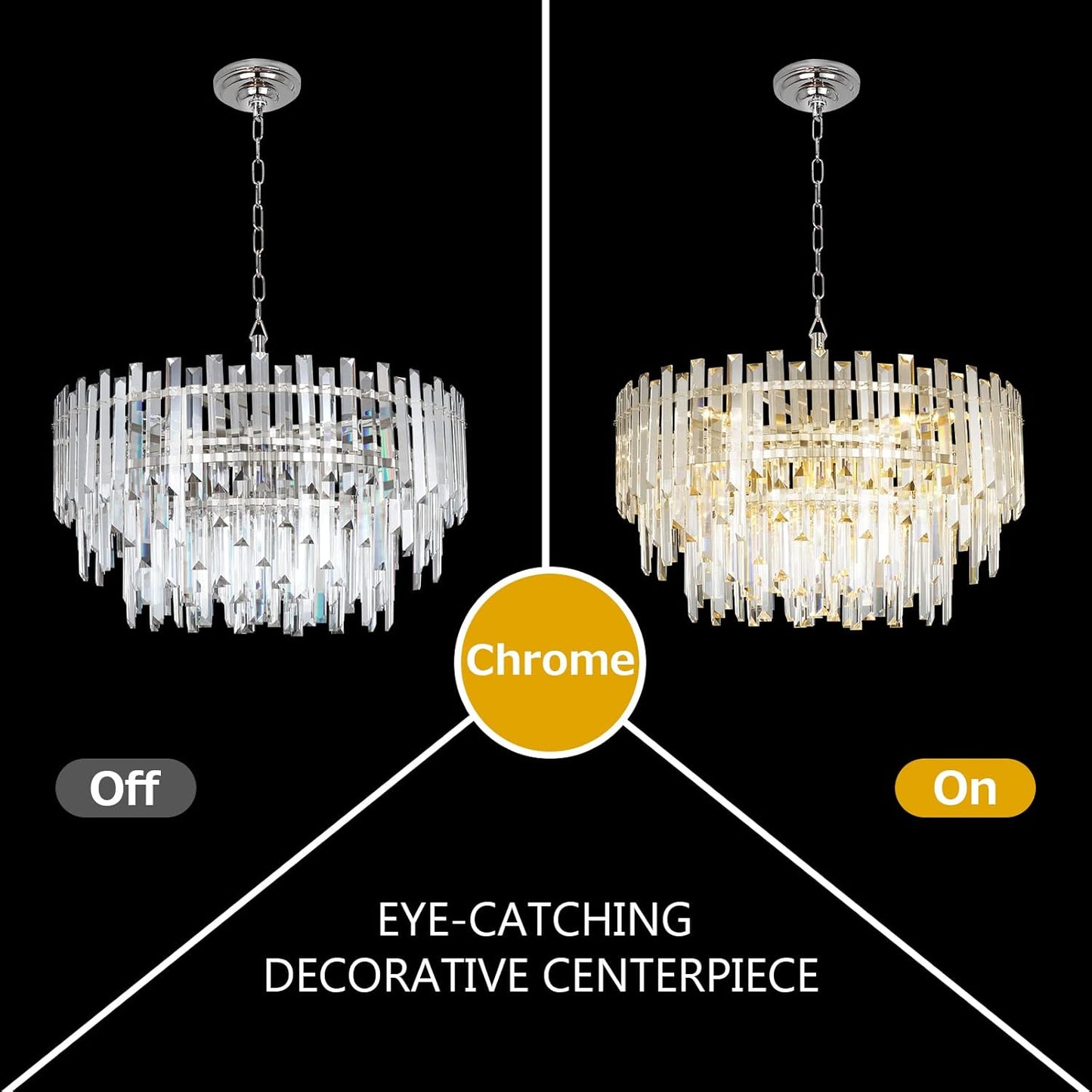 Crystal Chandelier Lighting 24'' Chrome for Dining Rooms Bedroom Foyer Entryway Ceiling Hanging Pendant Chandelier Light Fixture Lamp