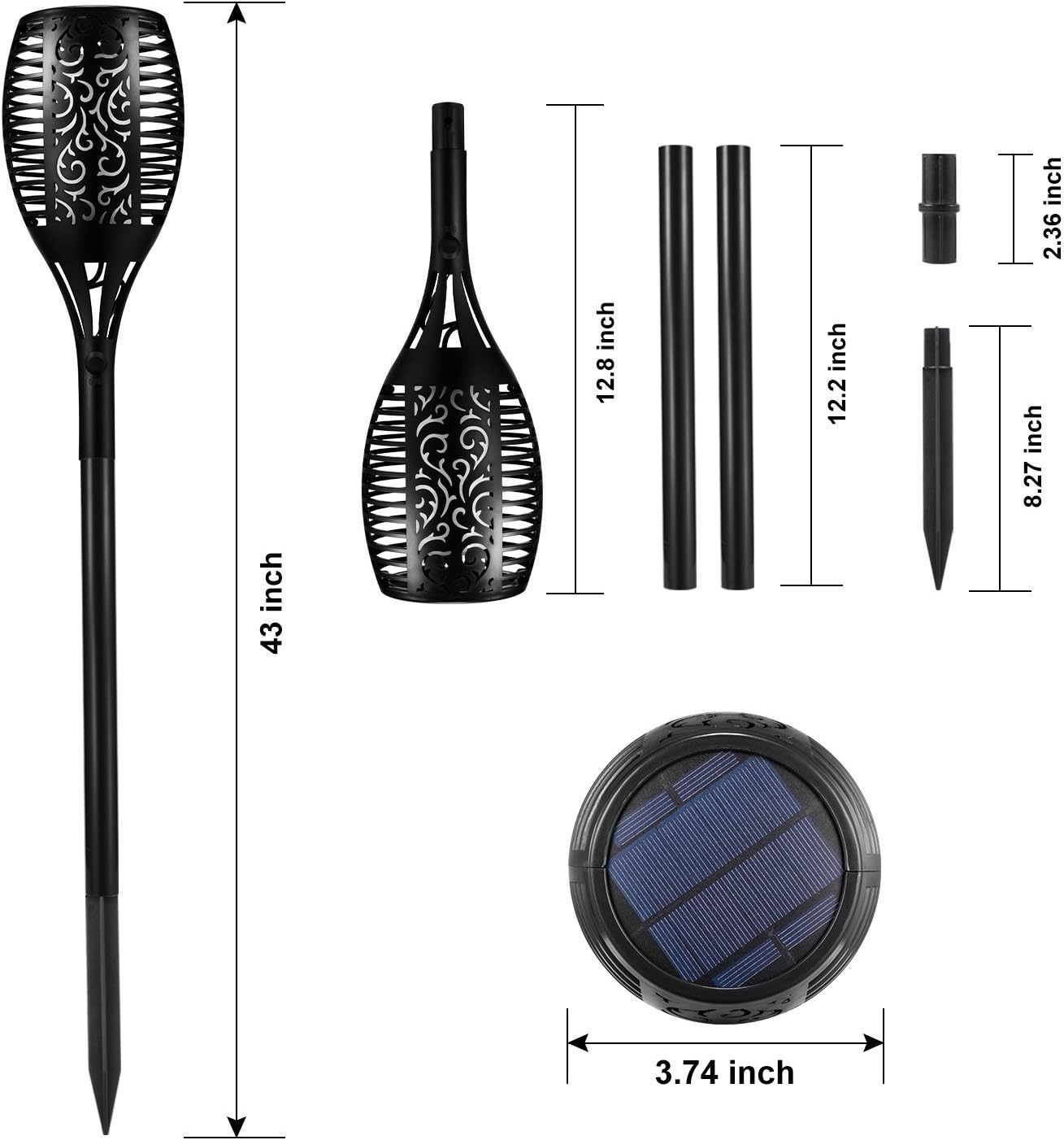 Solar Tiki Torch 43" (Super Large Size) with Flickering Flame, 99 LED Outdoor Waterproof Solar Powered Lights for Holiday Decorations Outside Garden Yard Pathway Decor