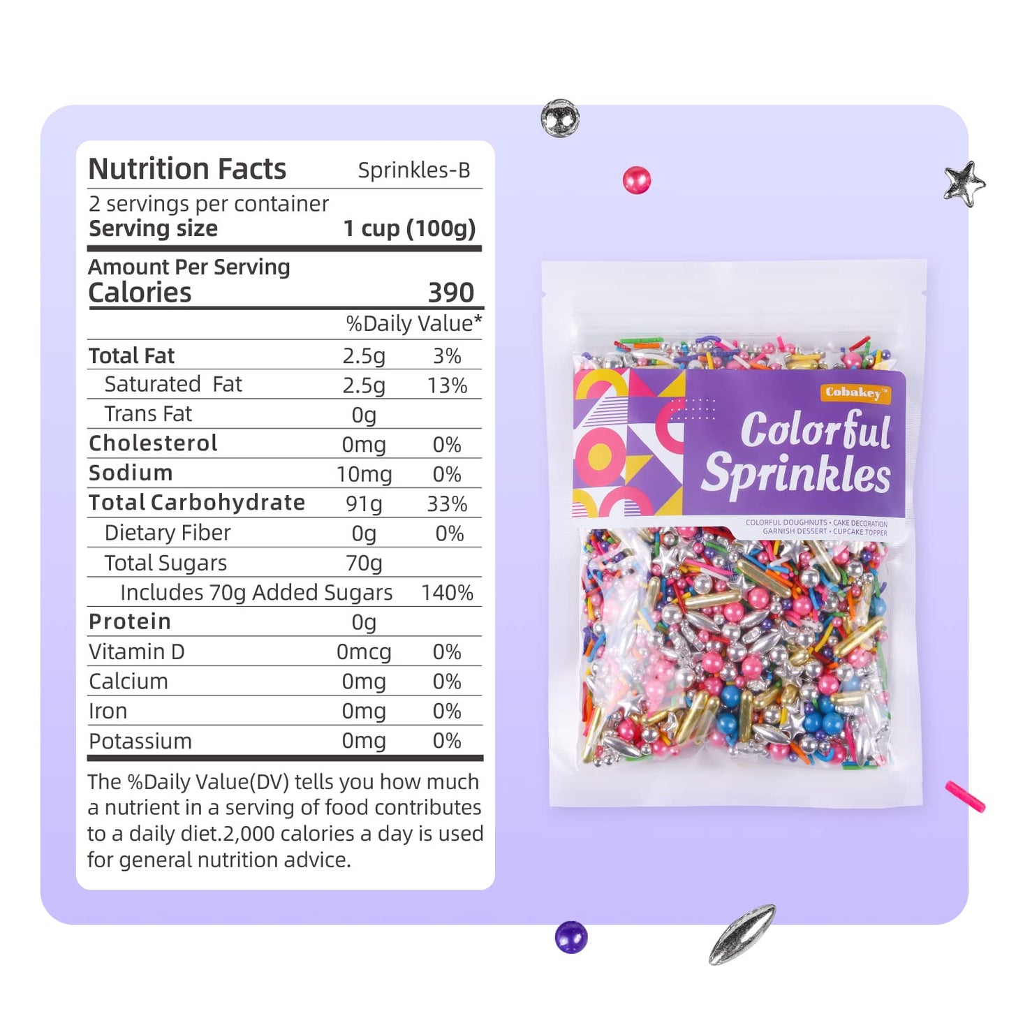 Rainbow Sprinkles for Cake Decorating - Metallic Gold Sprinkles Silver Star, Colorful Jimmies, Sugar Pearl, Cupcakes Topper, Ice Cream, Cookie Decorations for Christmas Birthday Party