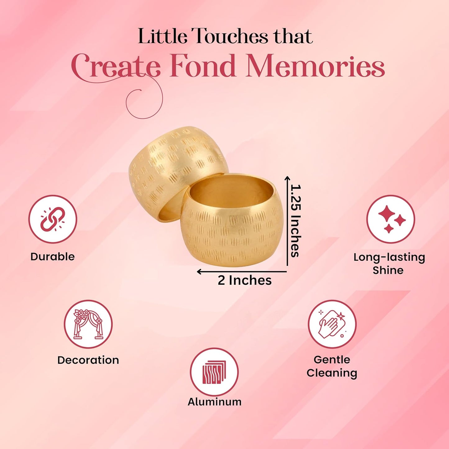 Napkin Rings Set of 12, Metal Napkin Holder Cuffs for Dinner Table Décor, Round Textured Farmhouse Modern Serviette Rings for Christmas, Weddings, Receptions, Daily Use, Gold - ALPHA Living HOME