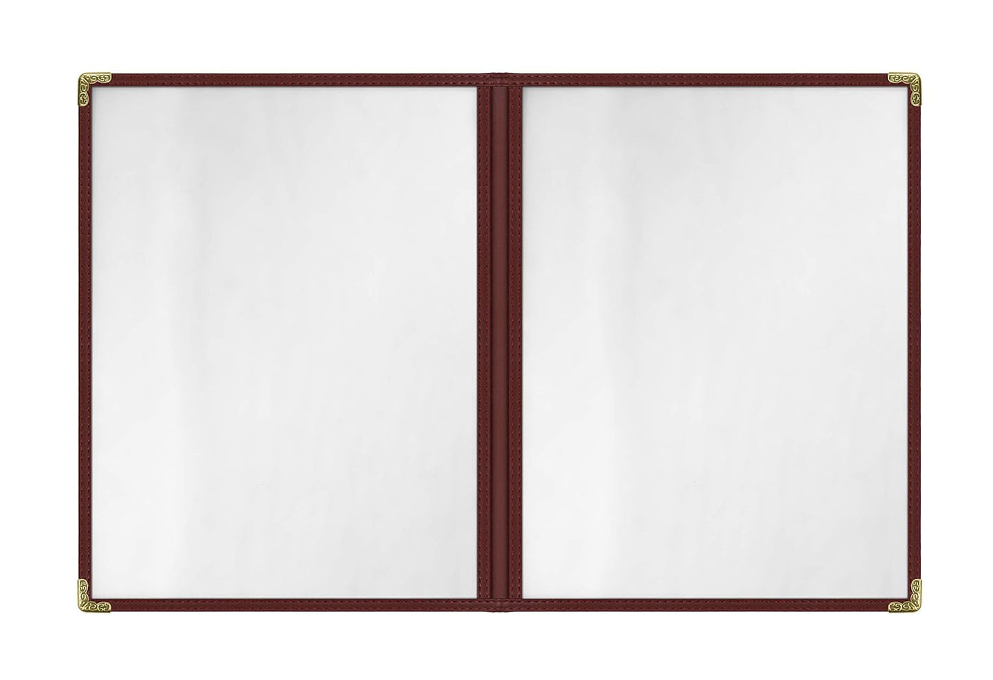 Goodsmart Restaurant Menu Covers - 25 Pack Burgundy 8.5" x 11", 2-Page/4-View, Side-Loading Vinyl Menu Holders, Clear Sleeves, Double-Stitched Edge, Leather-Style Café Menu Covers with Gold Corners