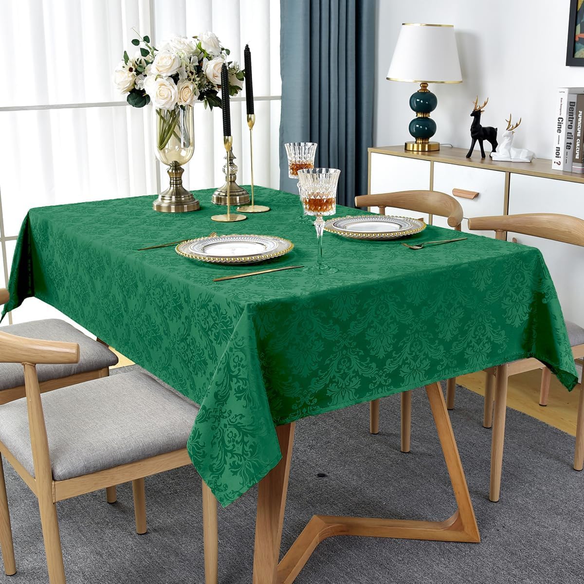 Jacquard Tablecloths for Rectangle Tables 60 x 84 Inch, Spill Proof Stain Resistant Damask Table Cloth, Soft Fabric Table Cover for Dining, Party, Indoor, Outdoor, Spring, Easter, Green