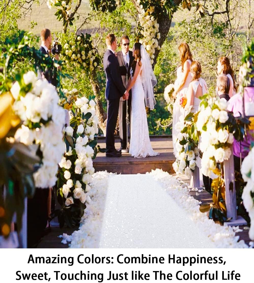 ShinyBeauty White Sequin Sparkle Wedding Aisle Runner 3FTx15FT Elegant Bridal Carpet for Indoor & Outdoor Ceremonies, Reusable Decor