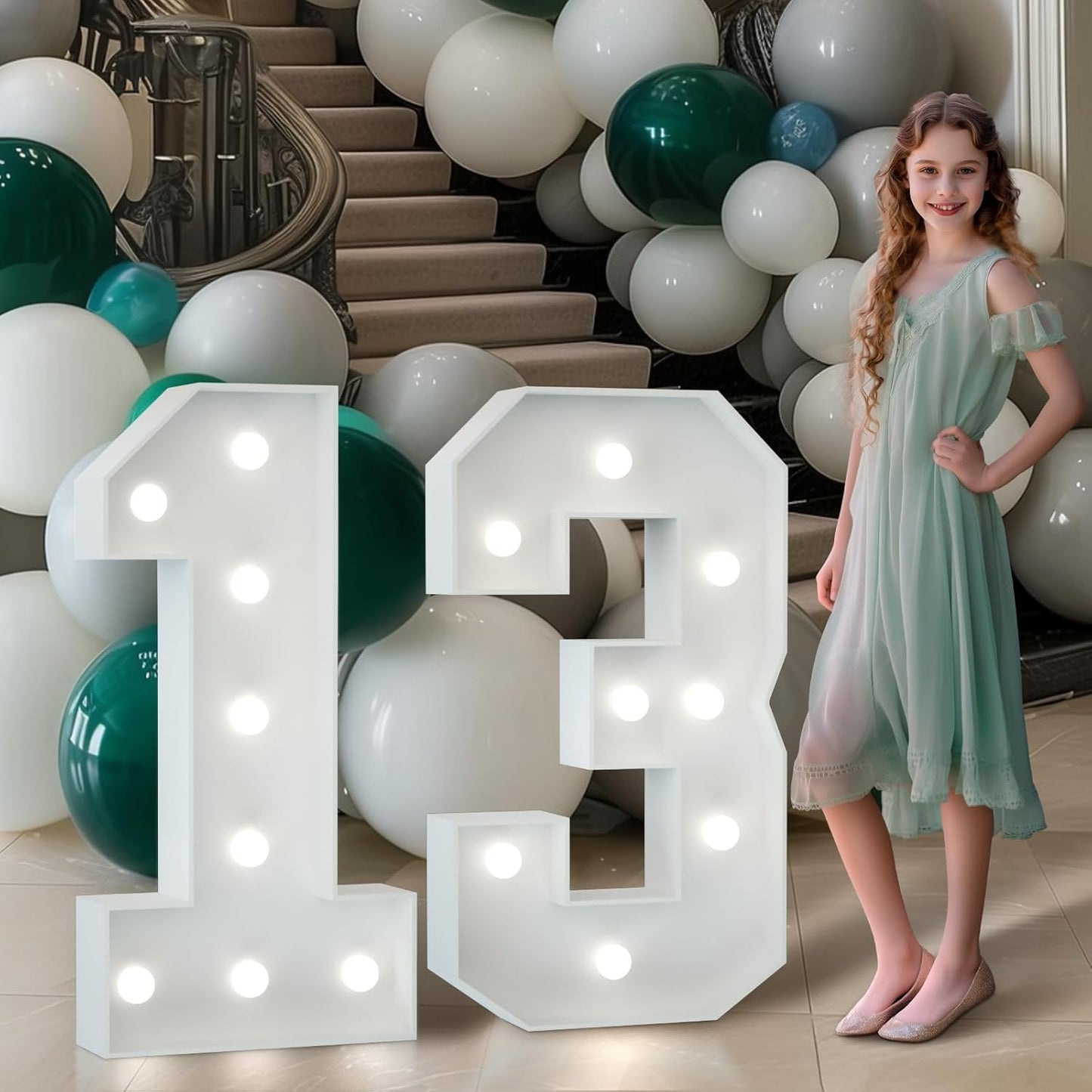 Marquee Numbers 3 Feet Tall Big Light Up Numbers 13th Happy Birthday Decorations Girl Boy White Anniversary Party Decor Large Cardboard Prop Backdrop Sign 13
