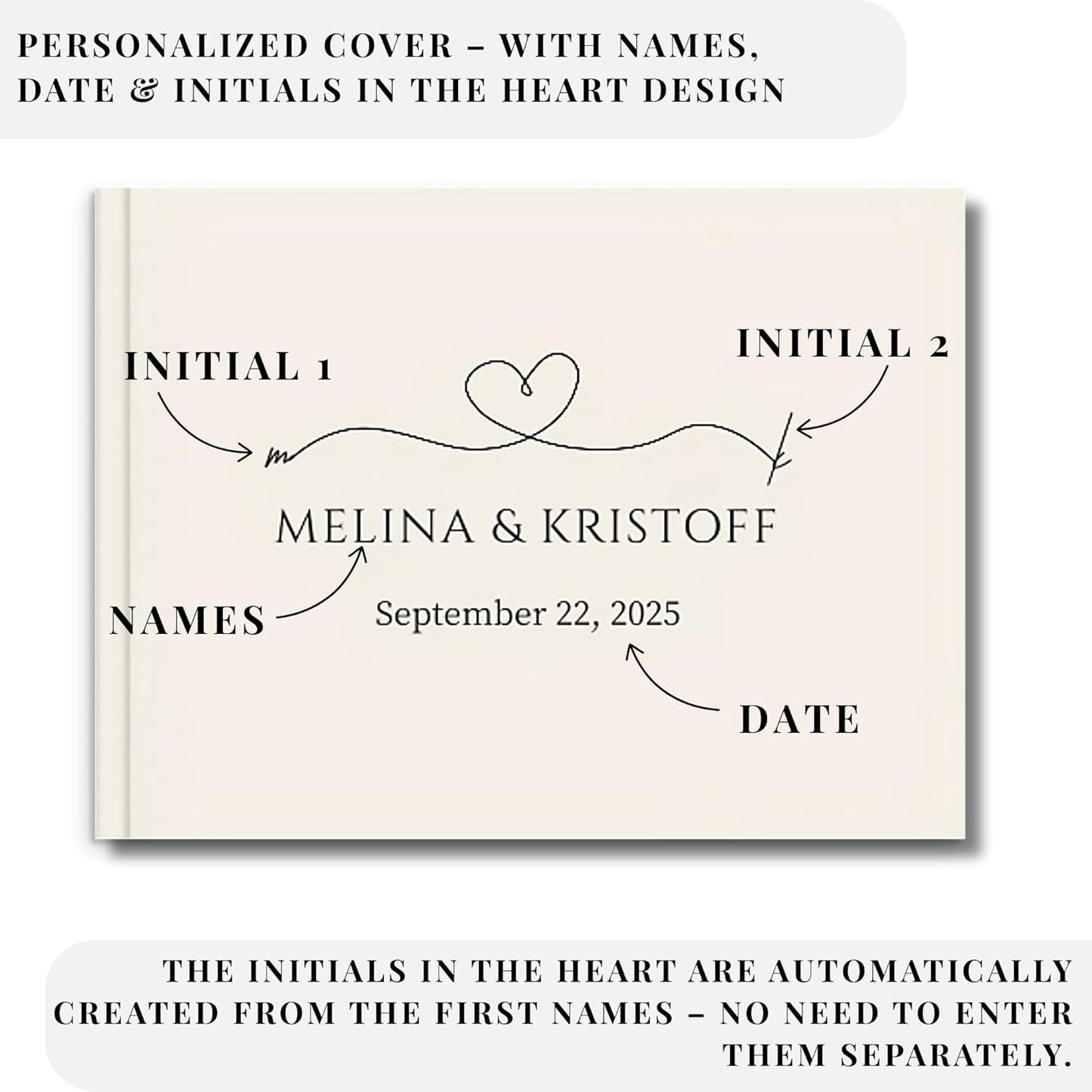 Wedding Guest Book – Personalized Polaroid Guest Book for Wedding Reception, Custom Sign In Photo Book with Blank Pages, Elegant Keepsake for Guests (Linen Cream)