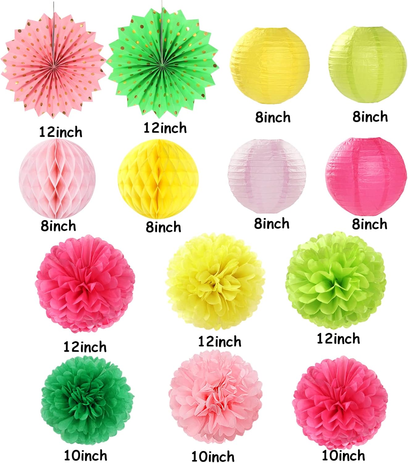 Hawaiian-Summer Beach Pool Party-Decorations Streamers - 14pcs Tropical Jungle Aloha Birthday Supplies Paper Lanterns Fan,Tissue Pom Poms,Baby Shower Honeycomb Ball Decor Lasting Surprise