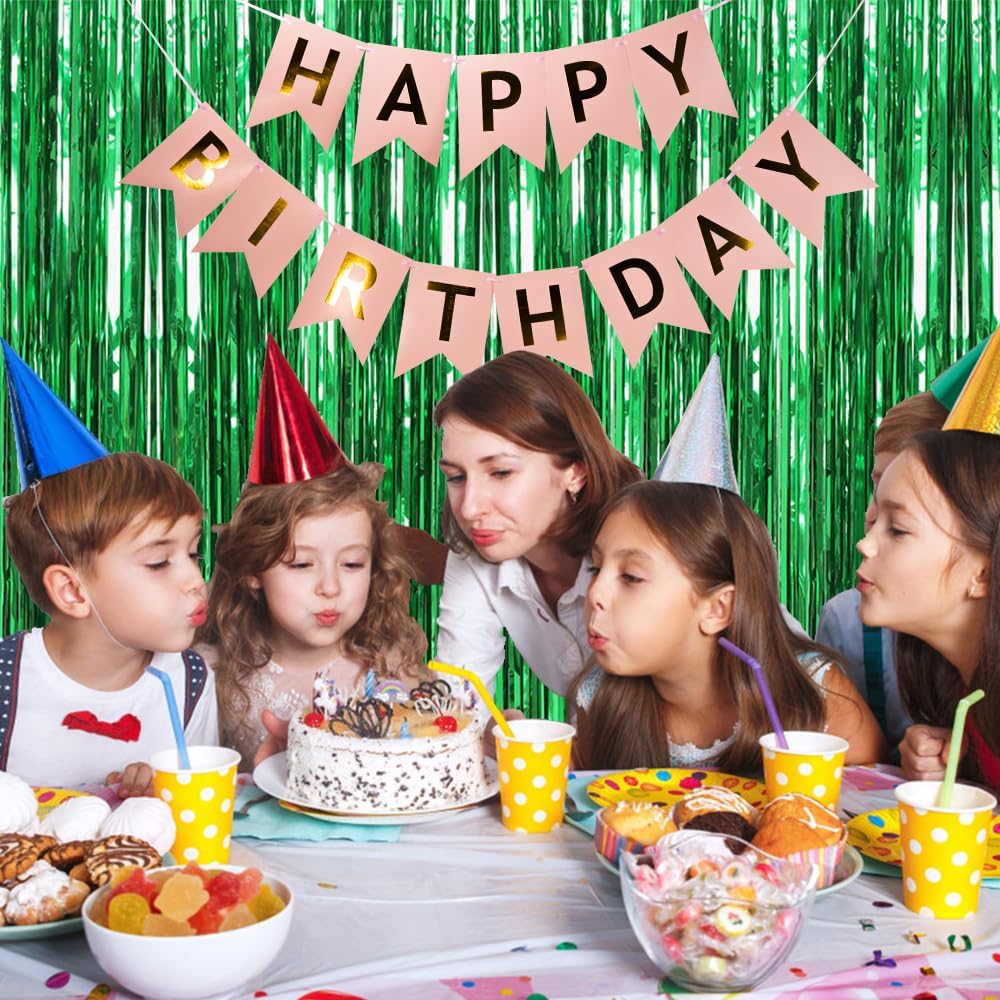 20 Pack Foil Curtain Backdrop Green Metallic Tinsel Foil Fringe Curtains Photo Booth Props for Birthday Wedding Engagement Baby Shower Bachelorette Christmas Holiday Celebration Party Decorations