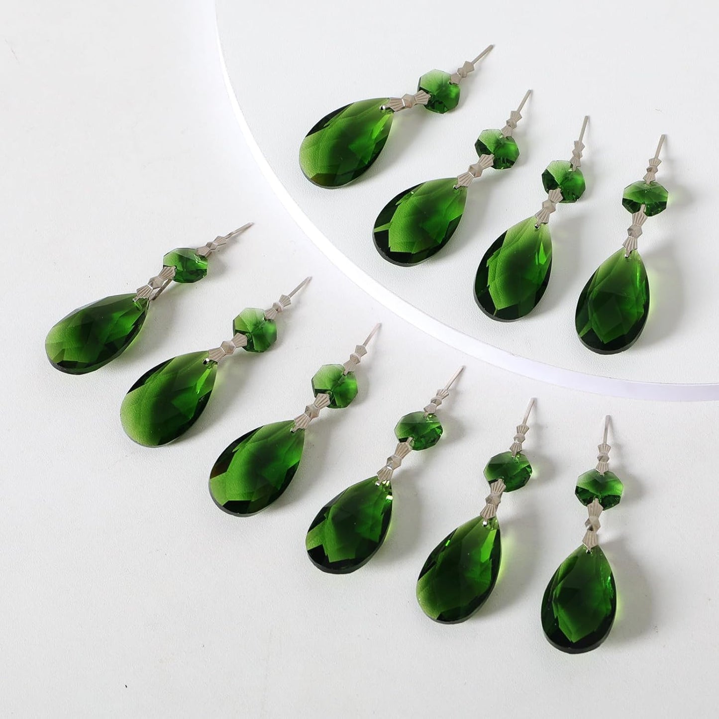 10pcs Crystal Prisms Chandelier Green Ornament Pendants Rainbow Maker 38mm Drop Prism Hanging Prisms for Wedding Party Chrismtmas Decoration DIY Jewelry