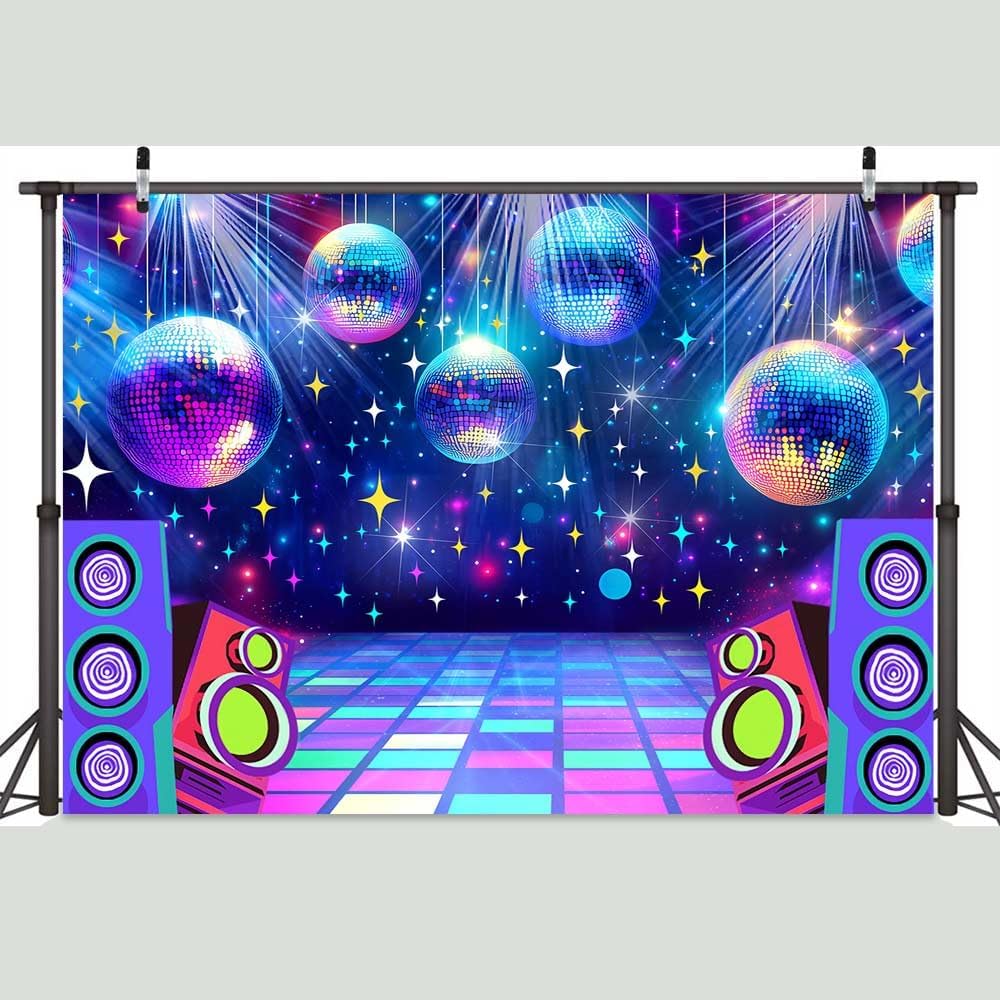 Dance Party Backdrop Retro 70s 80s 90s Theme Glitter Stage Dance Ball Background Disco Party Decoration DJ Photography Backdrop Banner for Birthday Party Prom Portrait Photo Shoot 20X10Ft,Multi1