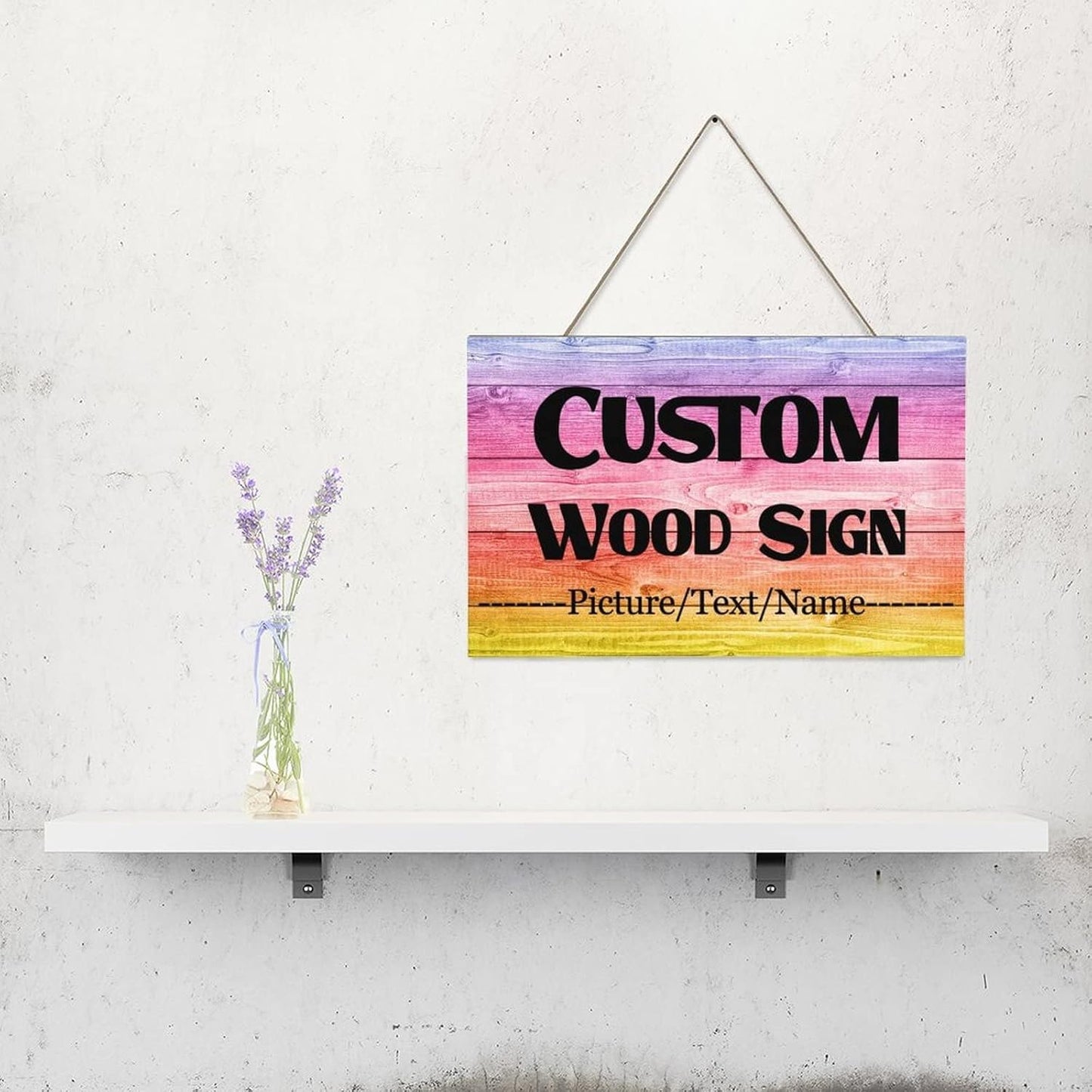 Custom Wood Sign With Hanging String, Personalized Wooden Name With Text Logo Photo, 20 Fonts, 100 Colors, Design Your Welcome for Front Door, Farmhouse 15.7x9.8 Inch