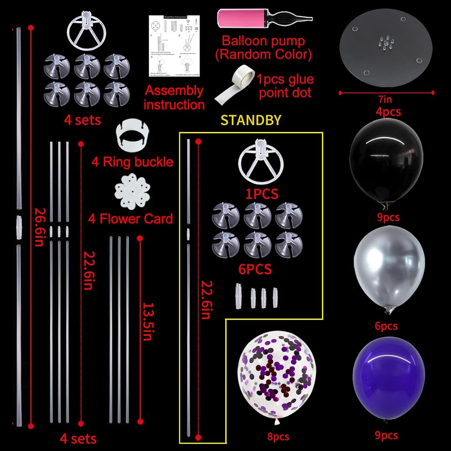 TONIFUL Halloween Balloons Black Silver Purple Confetti Balloons Stand Centerpiece Table Decorations for Birthday,Halloween Party Decoration Bar,Anniversary,Graduation Decoration 2025(4 Set)